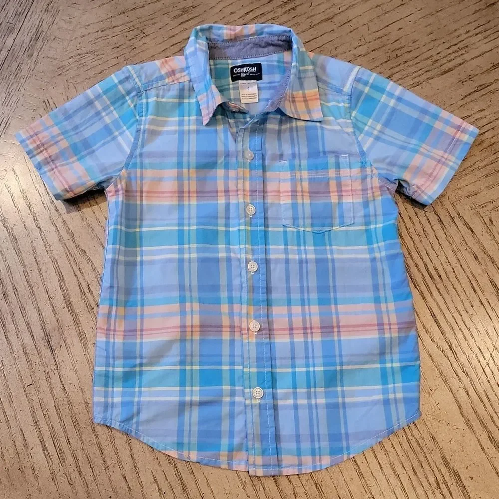 Oshkosh B'gosh size 6 plaid short sleeve button down shirt 💙🧡